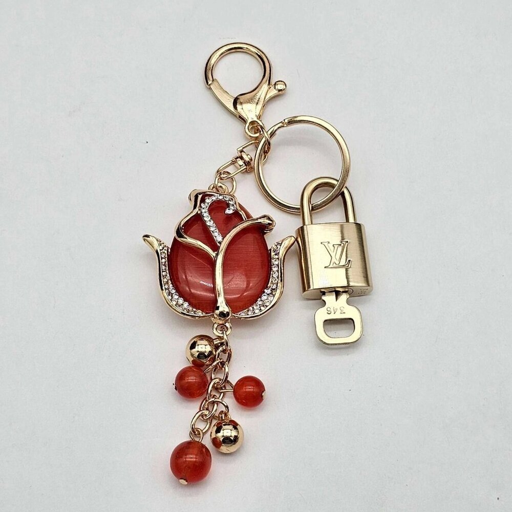 Authentic Louis Vuitton Lock & Key Gold ✨ Unbranded Flower Keychain Bag Charm LV